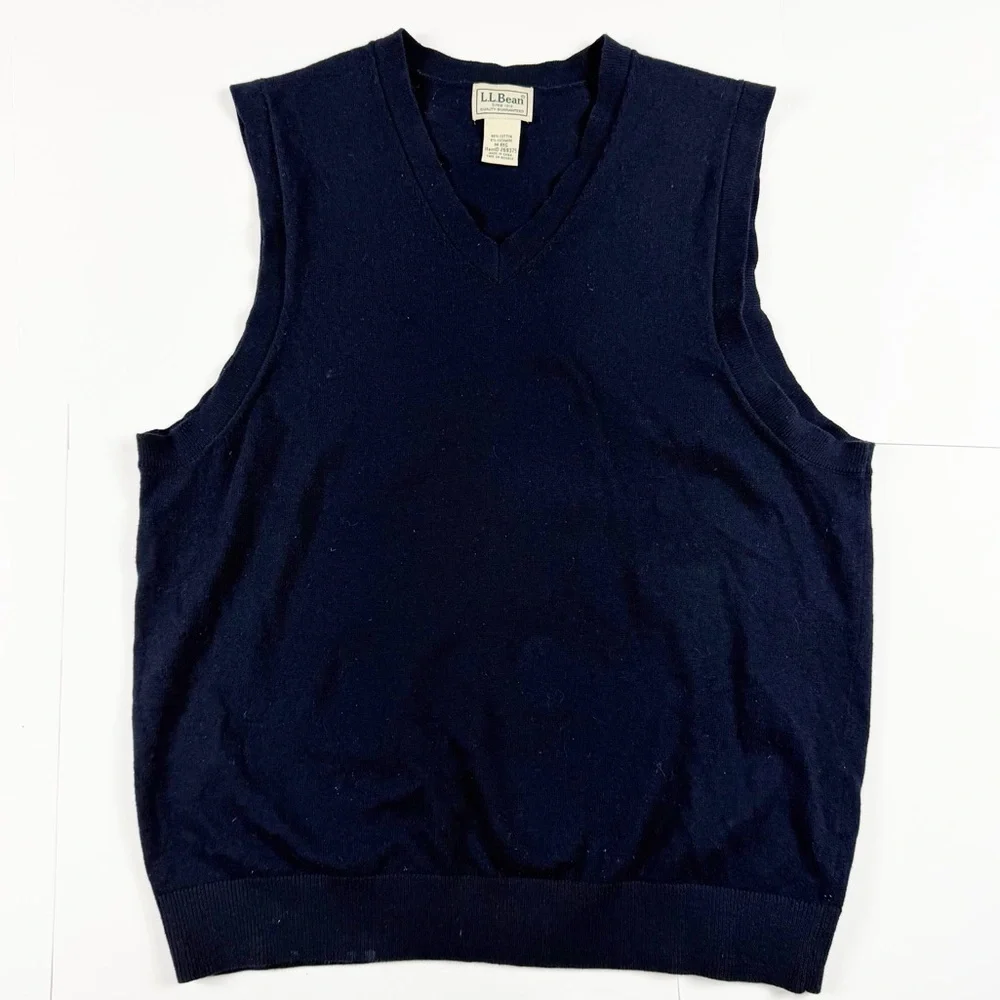L.L. Bean Men's Dark Blue V-Neck Sweater‎ Vest Cashmere Blend M